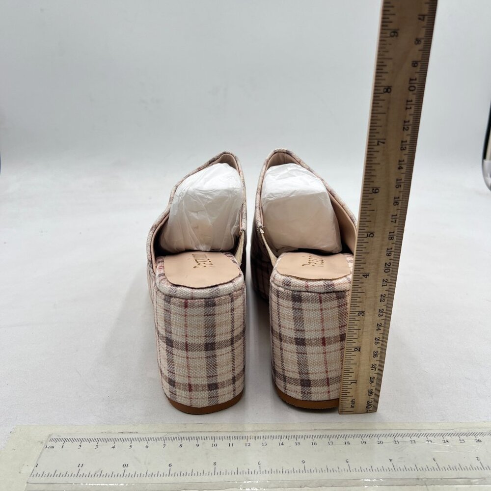 Pazzion Khaki Plaid Platform Rounded Toe Mules Clogs Slip On Chunky Heel Slipper - Picture 5 of 8